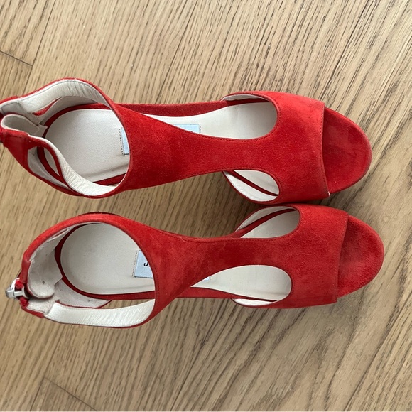 Gently used Jimmy Choo Red Suede T strap heels - Picture 9 of 15
